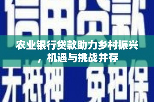 荃湾农业银行贷款助力乡村振兴，机遇与挑战并存